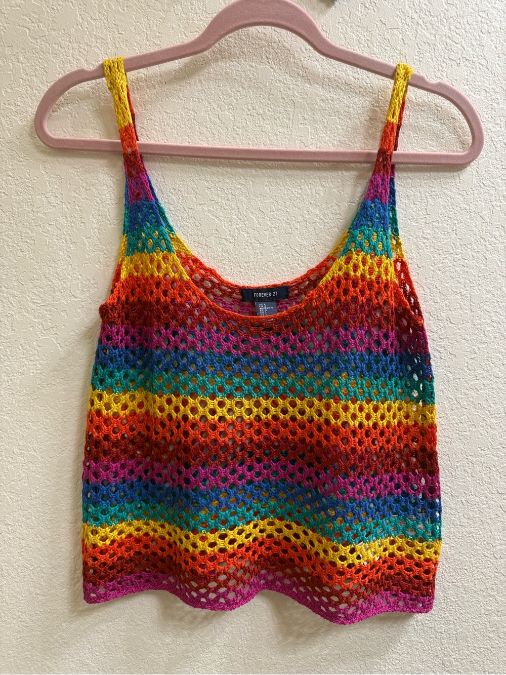 Forever 21 Rainbow Crochet Tank Top - Multicolor